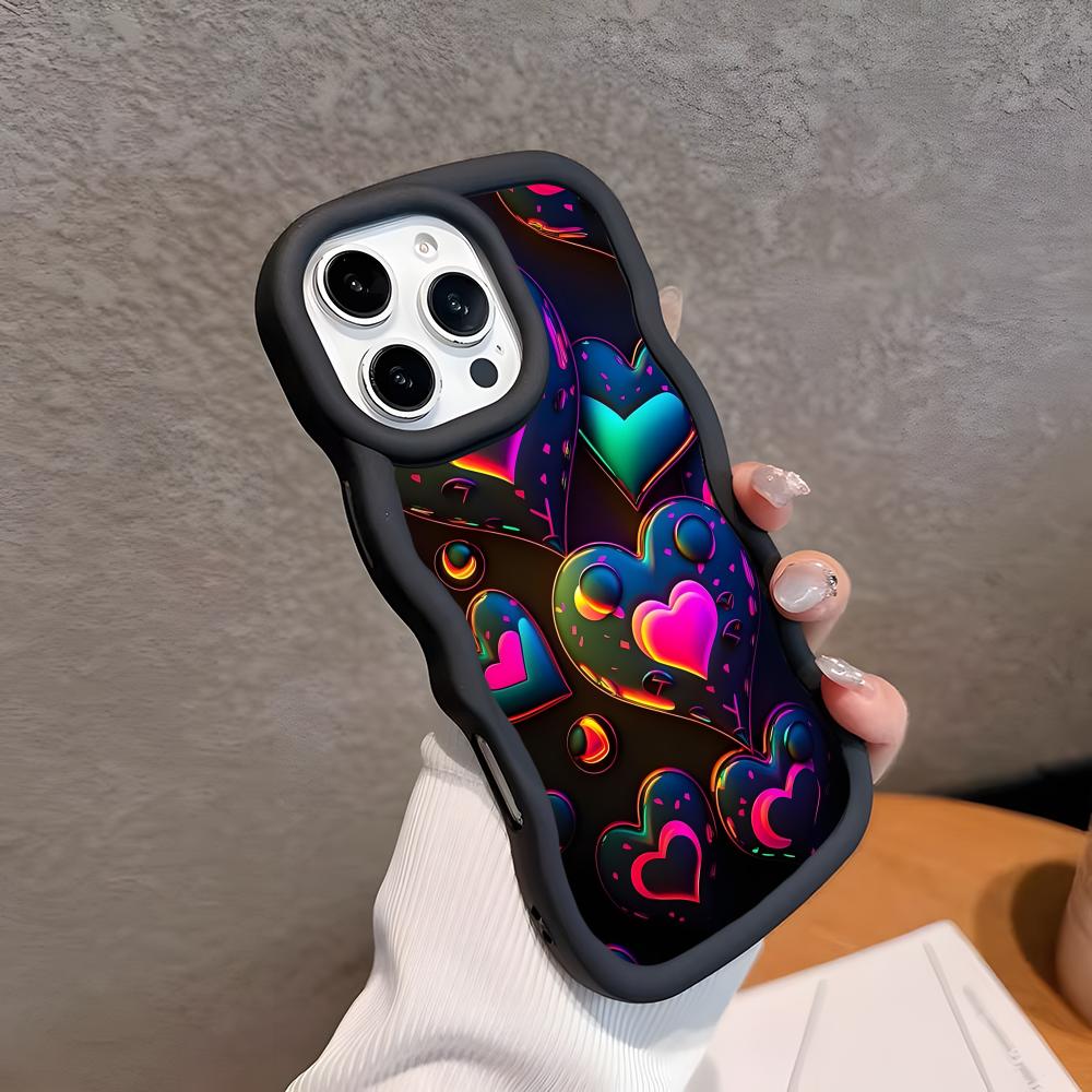 Y2K Leuchtende Herzen Wellige Kante TPU Handyhülle für iPhone 17 16 15 14 13 12 11 Air Pro Max Plus Buntes Cover
