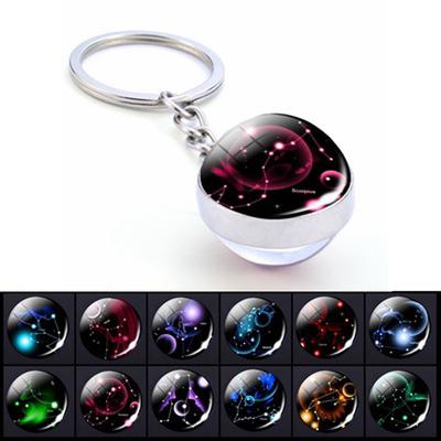Key Chain Holder Leo Pendant Glass Ball Scorpio 12 Constellation Key Rings Zodiac Keychain Keychain