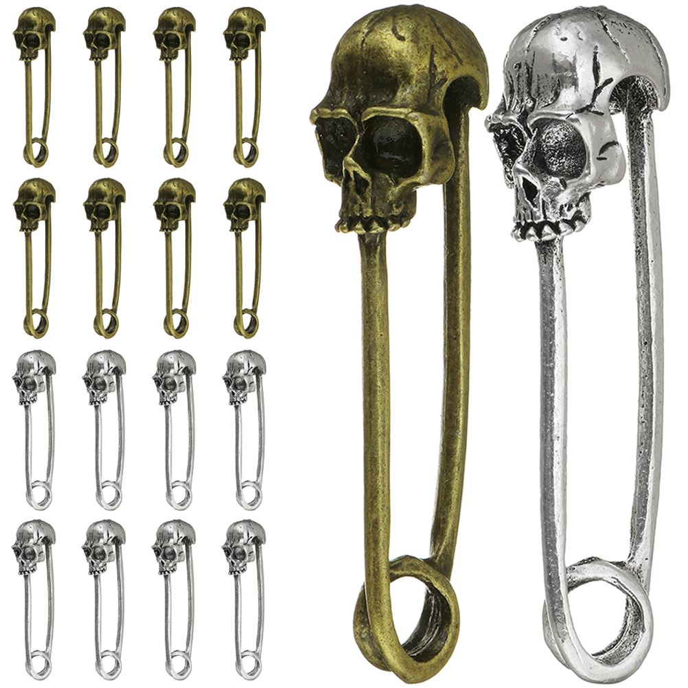 

20Pcs Craft Safety Skull Pin Buckle Metal Punk Pin Retro Safety Pin Clothing Supplies Halloween Vintage Jewelry Accessory 4.90X1.50X0.30cm