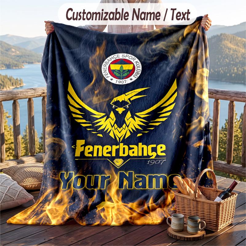 Flannel Blanket Fenerbahçe FC Print Custom Name Text Soft Throw for Sofa Bed