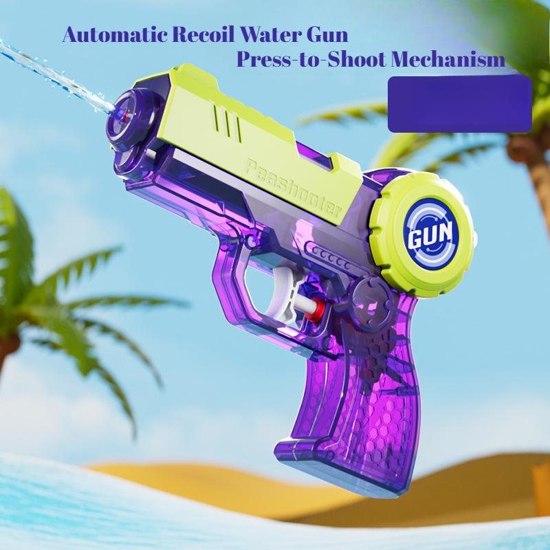 Transparent Kids Water Gun with Press-Back Tech Manual Continuous Spray for Beach Pool Battle Summer Outdoor Water Play Toy Gift
