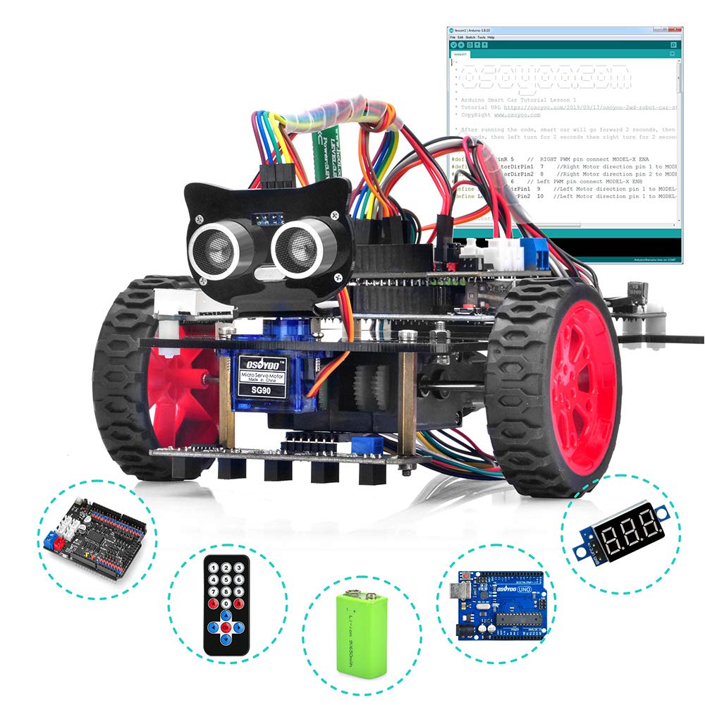 OSOYOO Arduino Model 3 DIY Robot Car Kit with UNO R3 Motor Line Ultrasonic Bluetooth IR Remote and Japanese Instruction Manual V2.0 Board, Shield,