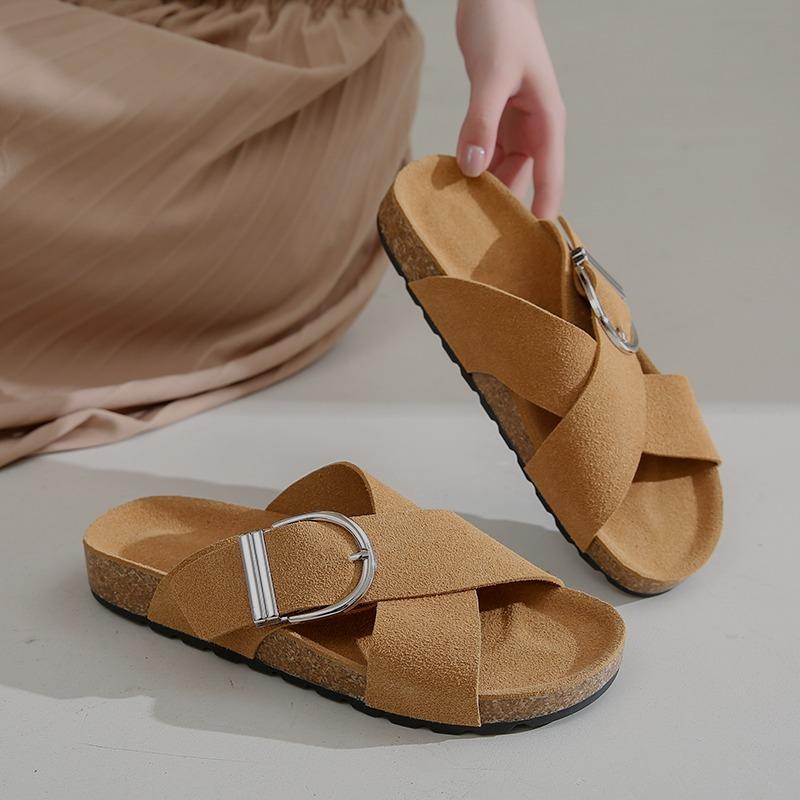 Fashion Retro Cross Band Flat Sandals for Women Buckle Decor Thick Sole Platform Slippers Woman 2025 Summer Comfort Non Slip Beach Shoes