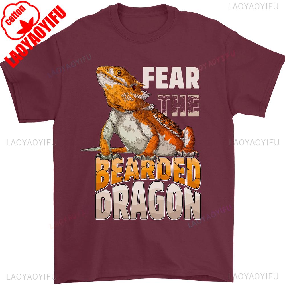 Fear The Bearded Dragon Mens TShirt  Retro Reptile Graphic Streetwear Cotton Tee Humorous Animal Print Casual Top