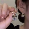 Korean Style Square Crystal Bow Stud Earrings