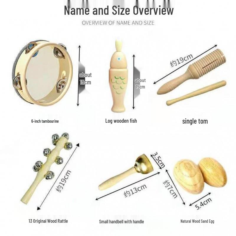 Kindergarten Percussion Set: Rhythm Triangle, Sand Hammer, Drum, Wood Block