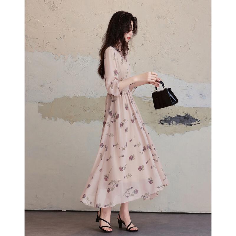 Demana Flowy Chiffon French Floral Maxi Dress