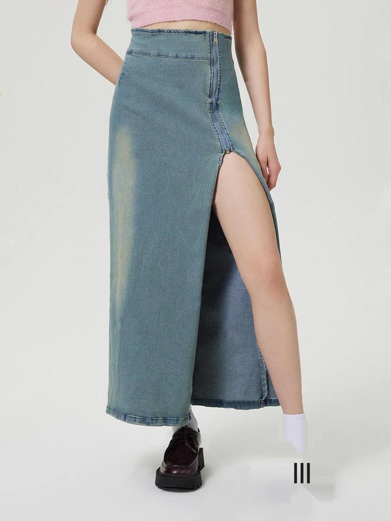 Women's INS Fashion Casual Slit Denim Midi Skirt