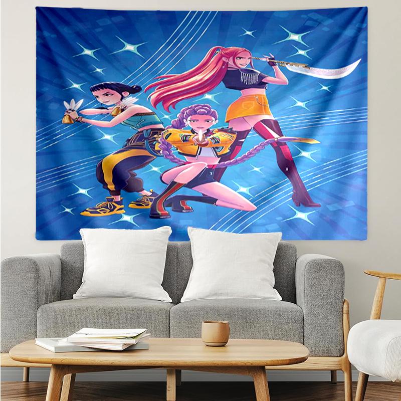 KPop-Demon-Hunters Print Tapestry, Backdrop, Easy Setup, Ideal for Bedroom, Office & Living Room, with Aesthetic Wall Hanging Decor.