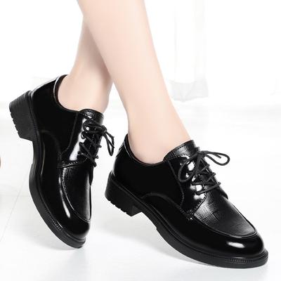 British Style Lace-up Cowhide Patent Leather Black Shoes High Heels 2024 Autumn Fashion Elegant Women Thick Heels Commuting