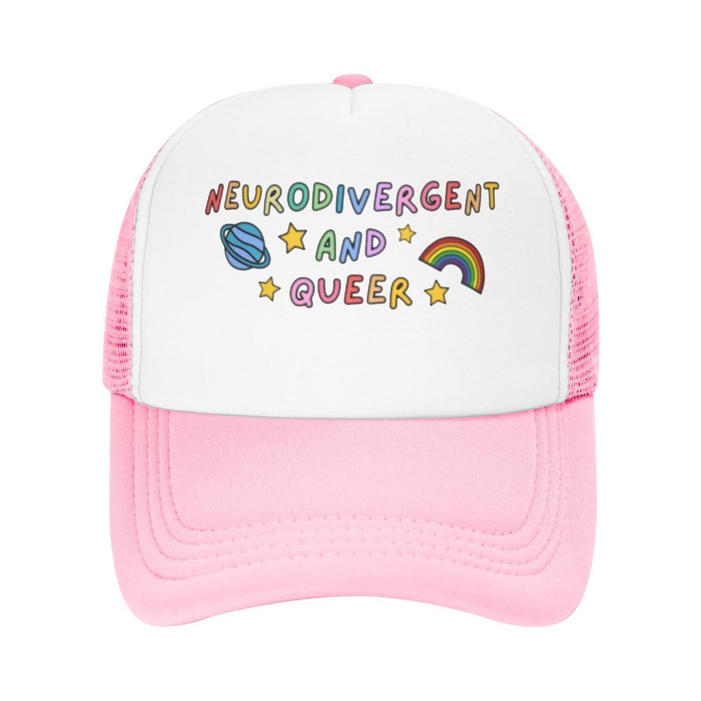 Neurodivergent and Queer Trucker Hat Breathable Mesh Baseball Cap Adjustable Adult Casual Sun Protection
