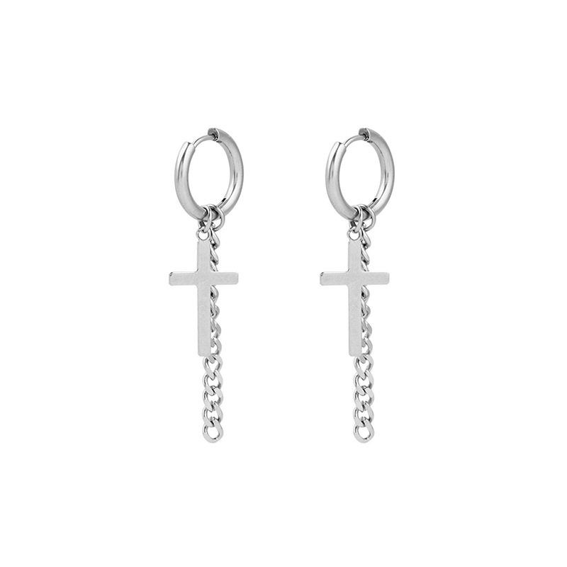 48 PCs European and American Stainless Steel Black Cross Stud Earrings