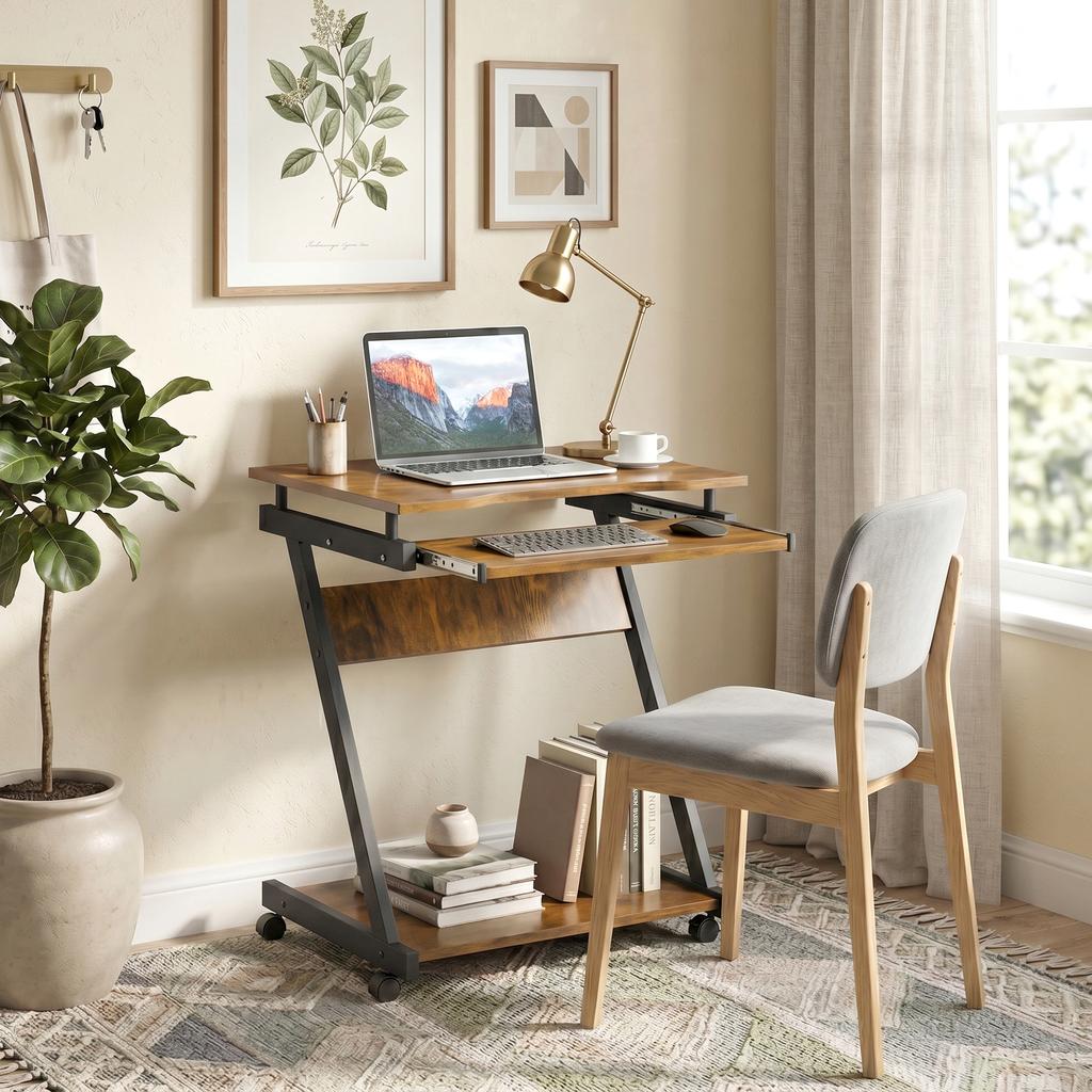 Movable Computer Desk with 4 Moving Wheels and Keyboard Tray