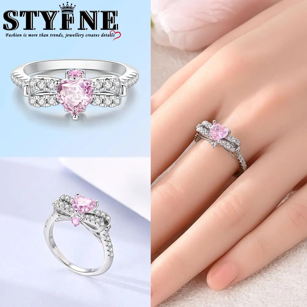 New copper Bow Pav MultiRing Cross Wide Rings Pink Bow Heart Zircon 69 Size Turkish Rings for Women Jewellery Gift