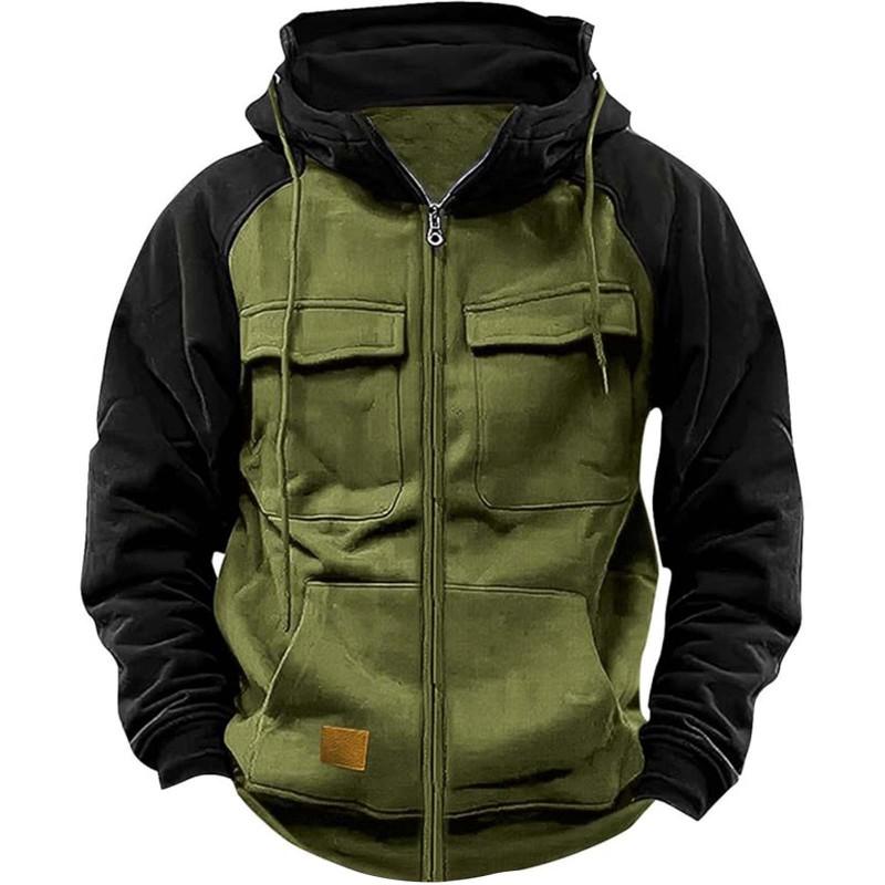 Mens Hooded Solid Color Sweatshirt With Multiple Pockets Loose Fit 2025 Casual Sportwear