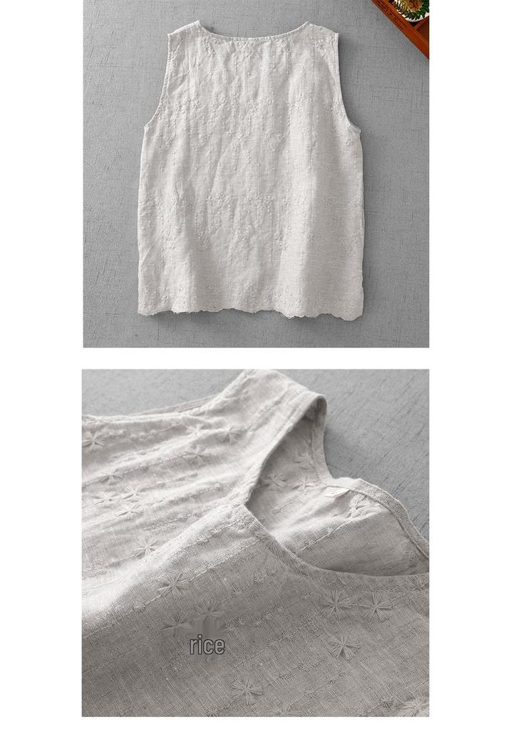 Women's Artistic Retro Embroidered Cotton-Linen Vest, Summer 2025