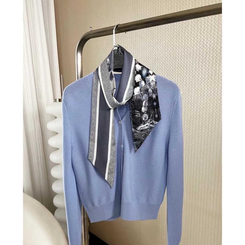 NINA SOLOR Elegant Ink Blue Twill Silk Scarf