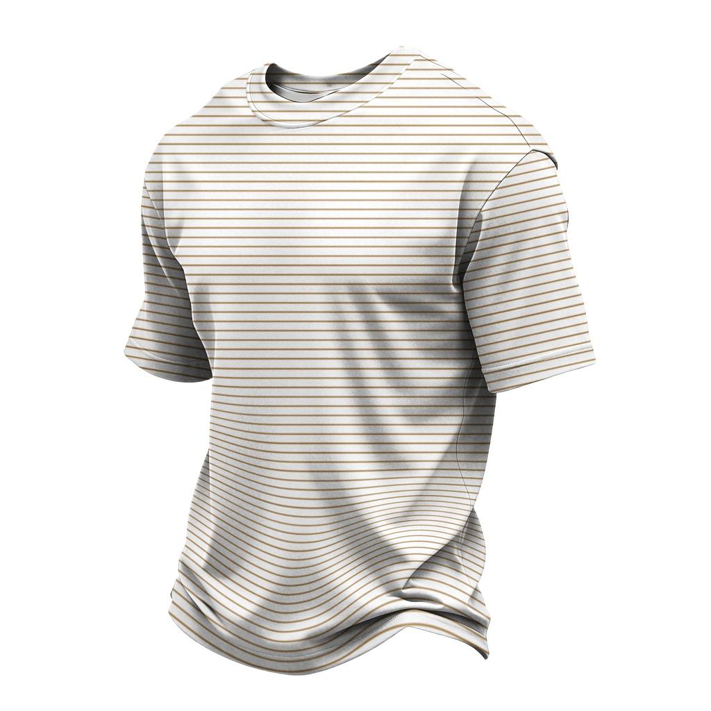 Men's Casual Quick-Dry Round Neck Short Sleeve Striped T-Shirt - Lightweight Mesh Breathable