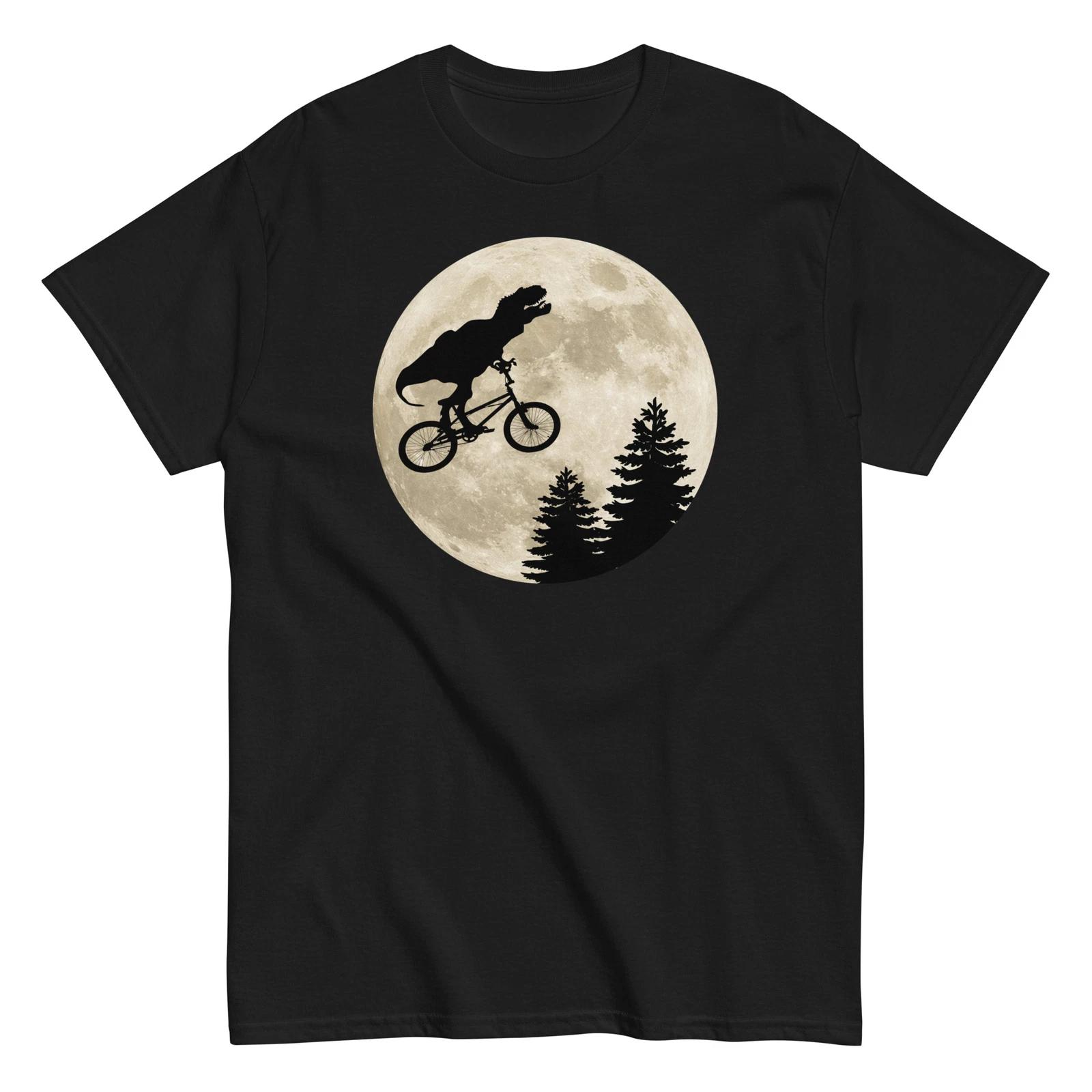 T-Rex Flying Over The Moon On A Bike - Funny Dinosaur Moon Parody Shirt - Unisex M
