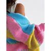 Autumn Winter Color Block Patchwork Cardigan for Women Loose Casual Colorful Sweater Knitwear Jacket Coat