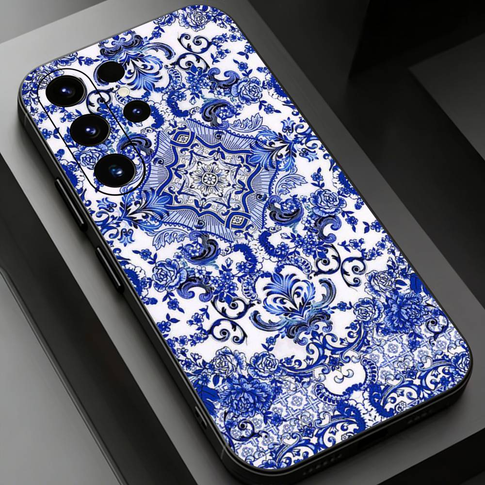 Blue and White Porcelain Funda Phone case for Samsung Galaxy S24,25,26,23 22,21,S20 Plus Ultra FE soft fundas cases