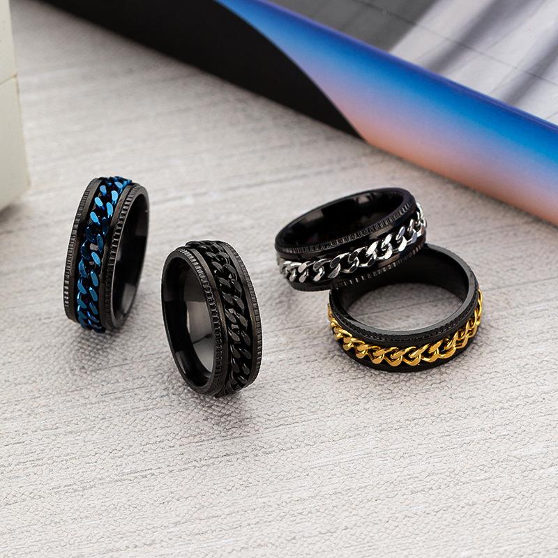 2024 Hot Rotatable Chain Ring Titanium steel embossed tide men's accessories embossed ring