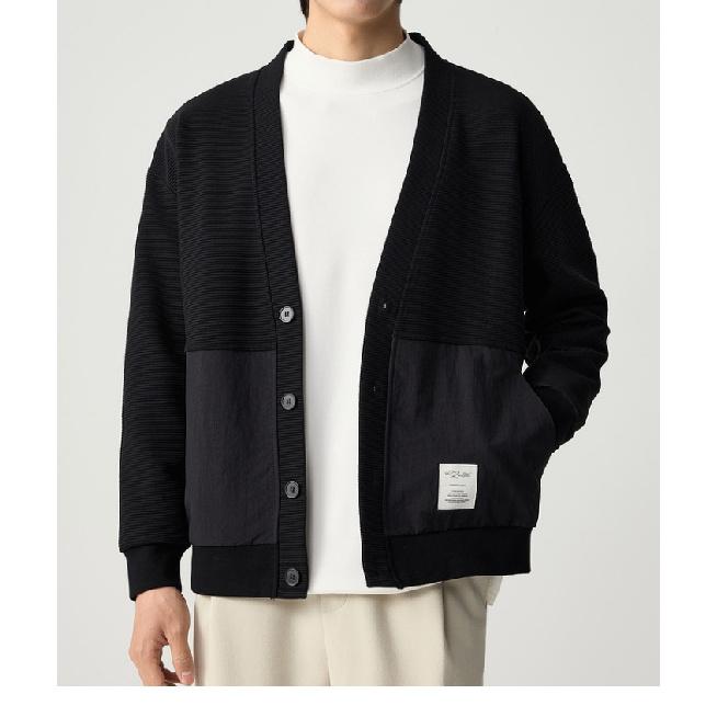 

Простой стиль осенний мужской вязаный кардиган для молодежи мужской корейский стиль универсальный осенне-зимний пара серый с отложным воротником свитер пальто 3XL чёрный