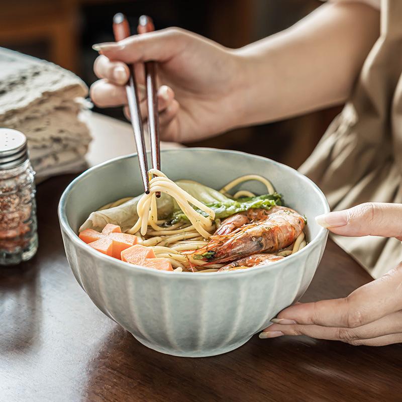 Japanese Vertical Ceramic Bowl Salad Bowl Household Large Bowl Vegetable Bowl Soup Noodle Bowl Restaurant Tableware Round Bowl