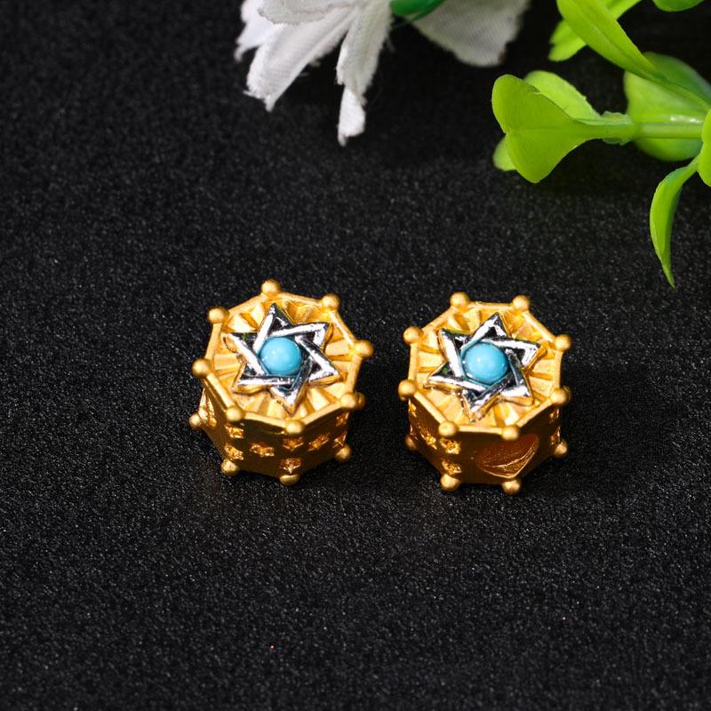Ancient Gold Openwork Spacer Beads with Inlaid Blue Beads