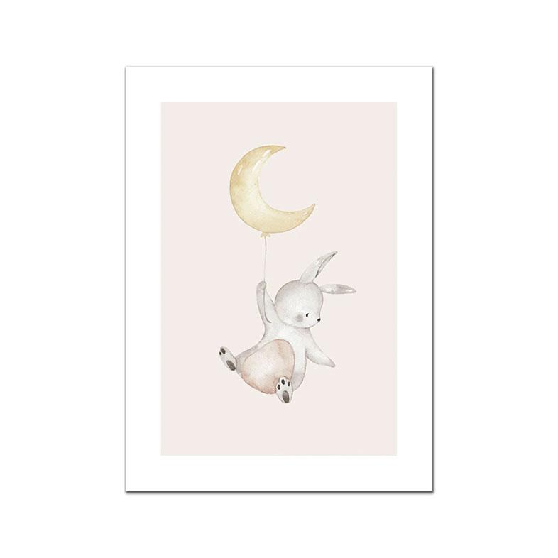 Nordic Nursery Poster Flower Rainbow Heart Boho Art Print Rabbit Unicorn Canvas Painting Beige Wall Picture Baby Kids Room Decor