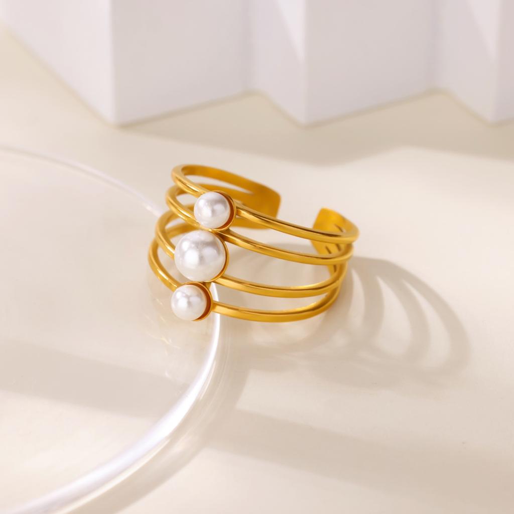 Geometric Multi-layered Pearls Rings For WomenStainless Steel Stackable Asymmetric Ring Wedding Christmas Jewelry Gift