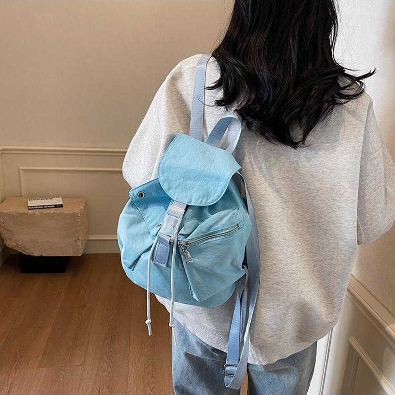 Women's Lightweight Nylon Candy Color Backpack Fashion Large Capacity Summer Travel Shoulder Bag Student Schoolbag For Outdoor Daily Use CLE