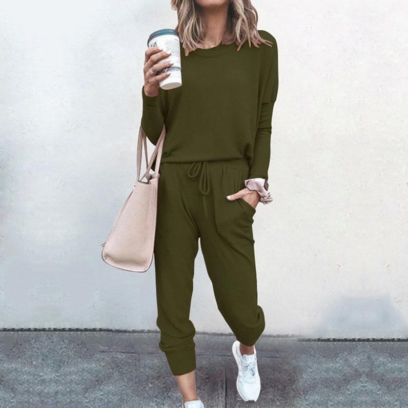 Casual Sportsets voor Dames 2 Delen Effen Kleur Ronde Hals T-shirt Basis Shirt Casual Mode Broekenset