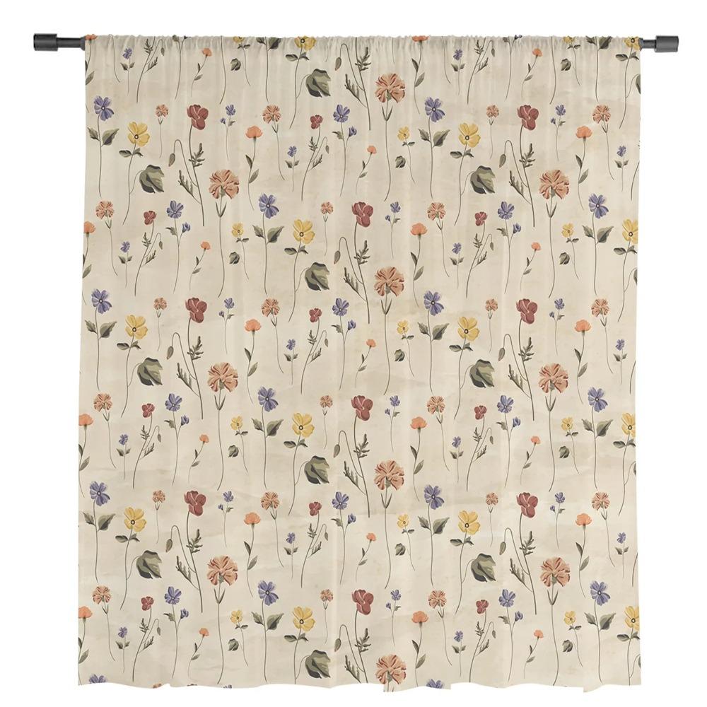 Retro Floral Wildflowers Sheer Drapes for Bedroom Living Room Decoration Window Curtain Ideal for Cooking Area Netting Voile Organza Drapes