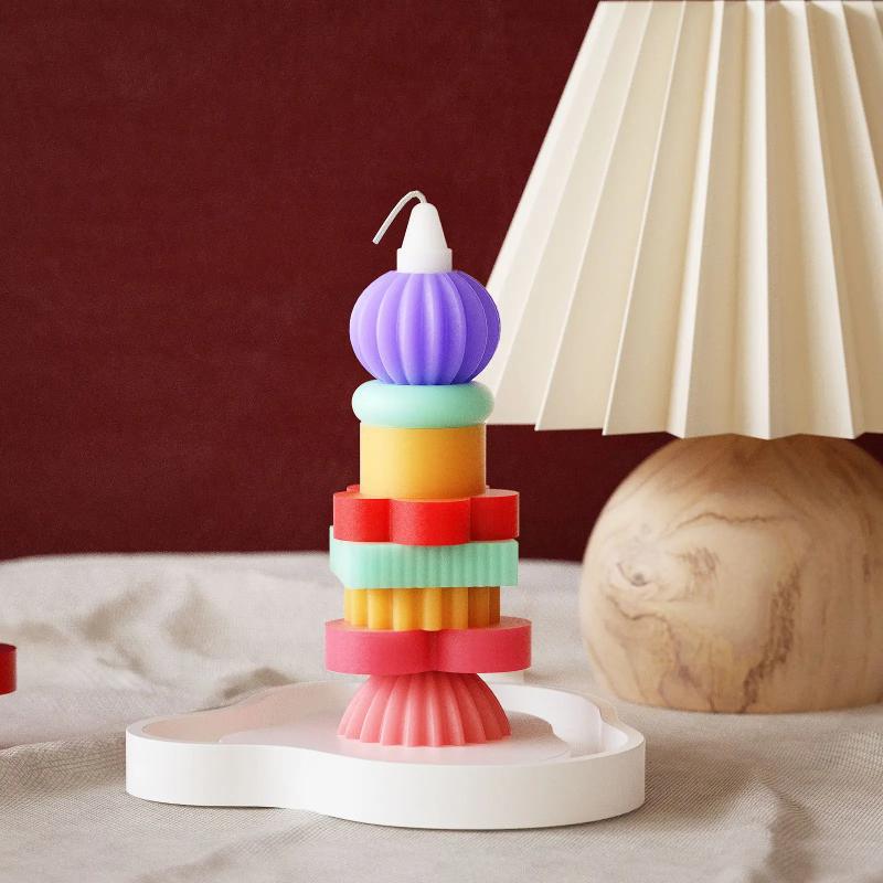 Stackable Candle Making Kit, Resin Casting Mold, Plaster Candle Holder Mold,Geometric Silicone Molds for Home Decor