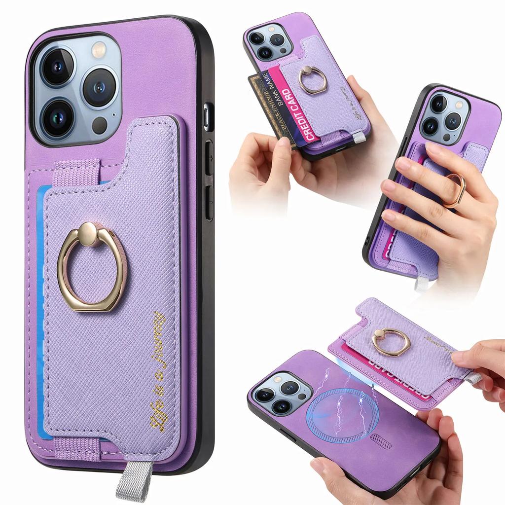 2 in 1 Detachable Magnetic Wallet Leather Ring Holder Case For iPhone 15 Pro Max 16 Plus 14 13 12 11 XR XS Se 2022 Stand Cover