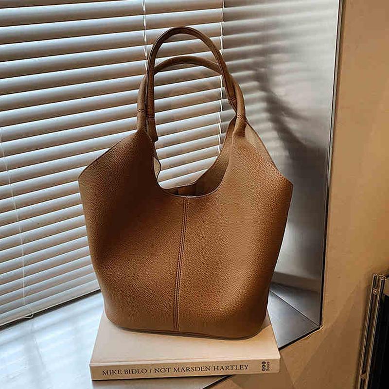 Tragetasche Große Kapazität College-Student Einzelschultertasche Textur Weiches Leder Unterarmtaschen Damen Pendler Handtaschen (30cm<Max Length<50cm) braun