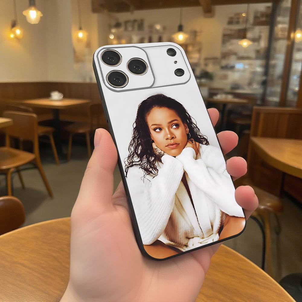 

singer R-Rihannas For iPhone 17,16,15,14,13,12,11,Pro,Max,Plus Black Soft Cover Phone Case iPhone16