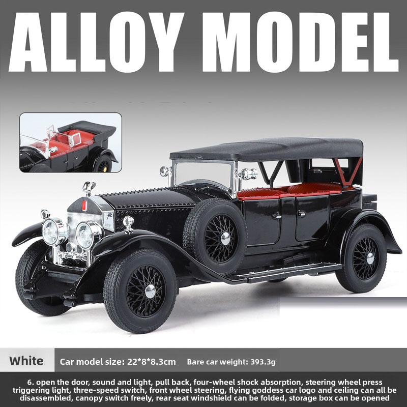 Simulation 1/24 Rolls-Royce Phantom Vintage Car Alloy Car Model Collection Ornaments Sound Light Pull Back Boy Gift Sound Light Miniature
