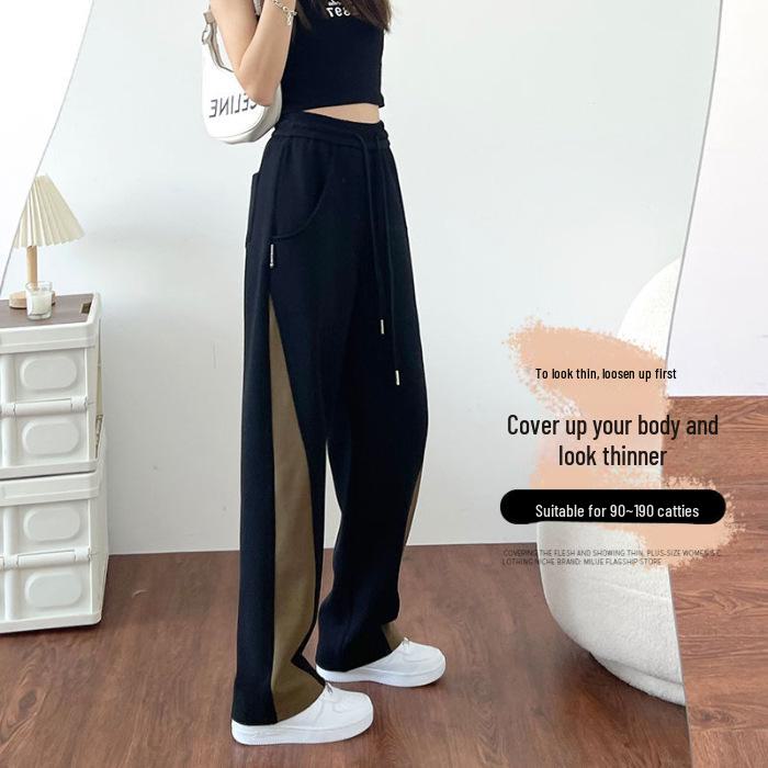 

Женские спортивные брюки свободного кроя с широкими штанинами, ранняя осень - удобные, повседневные, стройнящие, прямого фасона M (recommended for under 100 lbs) чёрный