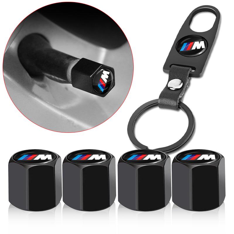 Fashion Car Tire Valve Caps with Car Badge Keyring Keychain Set For BMW M E34 E36 E60 E90 E46 E39 E70 F10 F20 F30 X5 X6 X1 M3 M5 M6 E71 F01 F02 F87