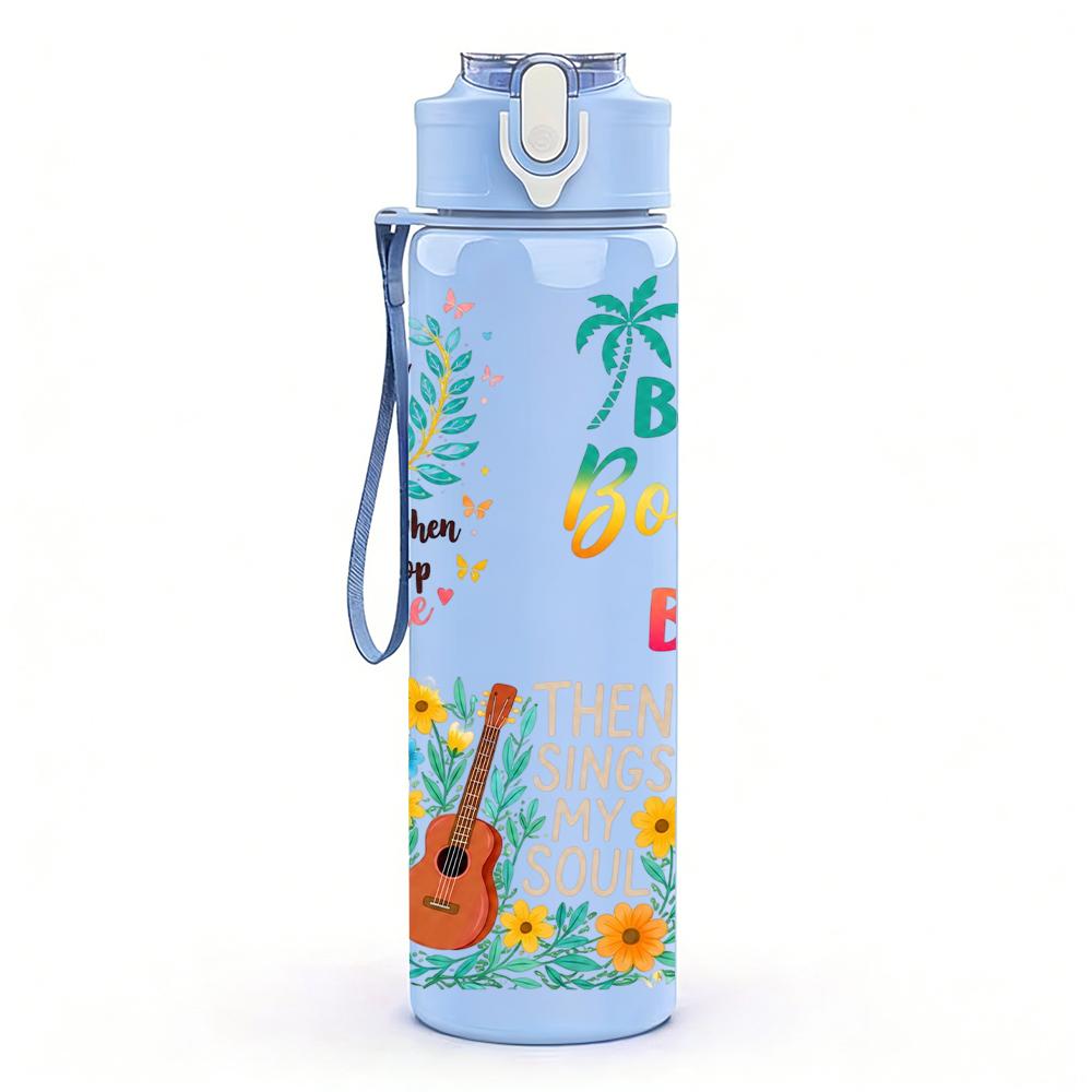 1PC Beach Besties Multi Text 750ml Color Plastic Sports Water Bottle Leakproof Flip Straw Lid Suitable for Sports Office Home Use