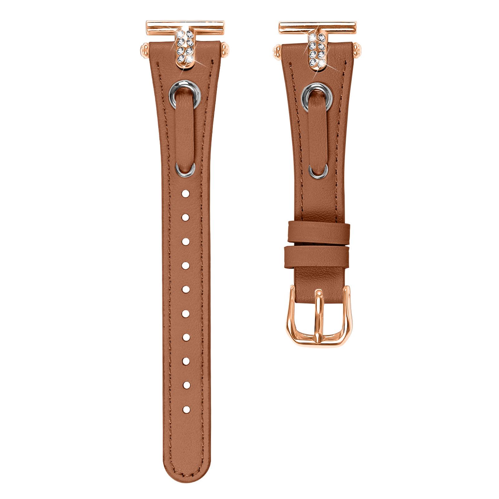 

For TicWatch E/2/C2 (Black/Silver Dial) Watchband Adjustable Genuine Cow Leather Strap (Rose Gold Connector) Brown