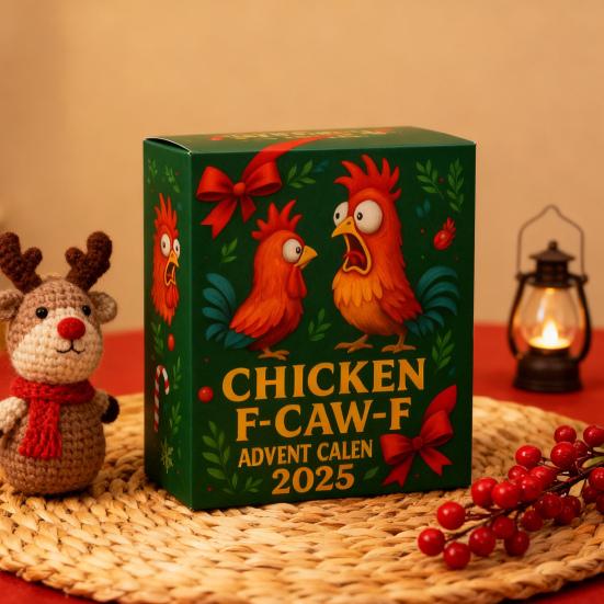 Chicken F-Caw-F Advent Calendar 24-Day Christmas Countdown Box Funny Chicken Ornaments Farm Animal Gifts for Chicken Lovers Family