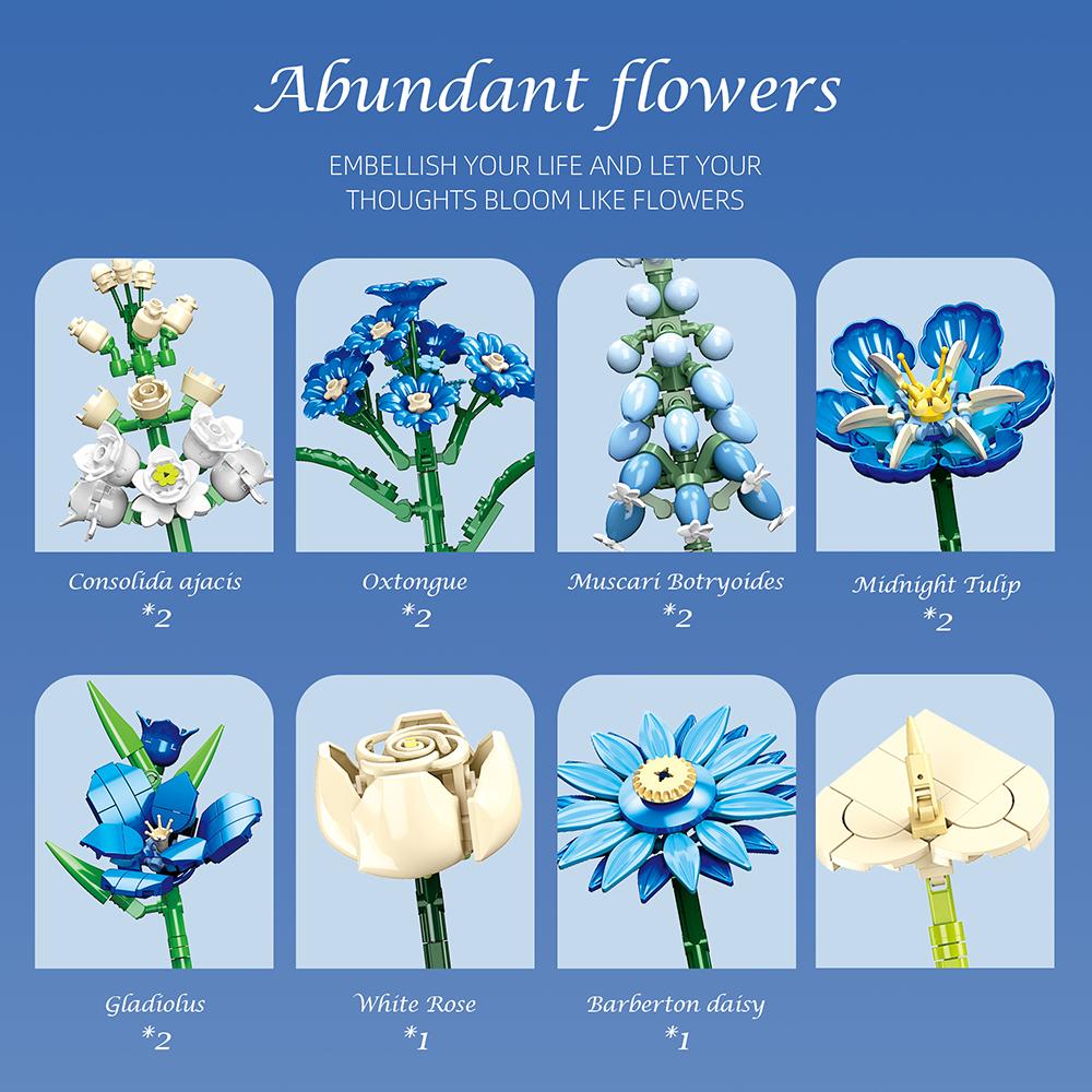 KNEW BUILT 3D Eternal Flower Bouquet Building Blocks Toy-DIY Anniversary Gift for GirlsHome DecorFestive GiftDesktop Ornament