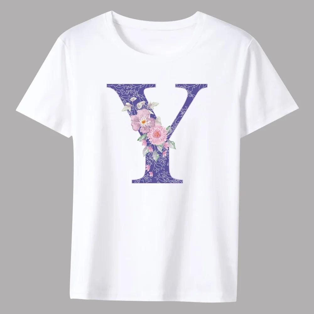 Men's T-shirt Basic Print Short Sleeve Anime Top Purple Flower Lettern Series Casual White O-neck Commuter Comfortable Shirt