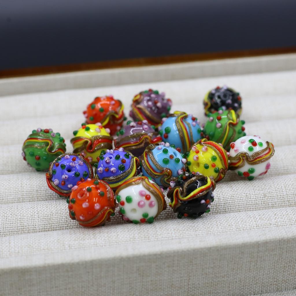 10Pz Ciondoli Fai da Te Perline in Vetro Lampwork Artigianali Perline Distanziatrici Rotonde 14mm Per Creazione Gioielli Ciondoli Fai da Te Accessorio Collana Orecchini