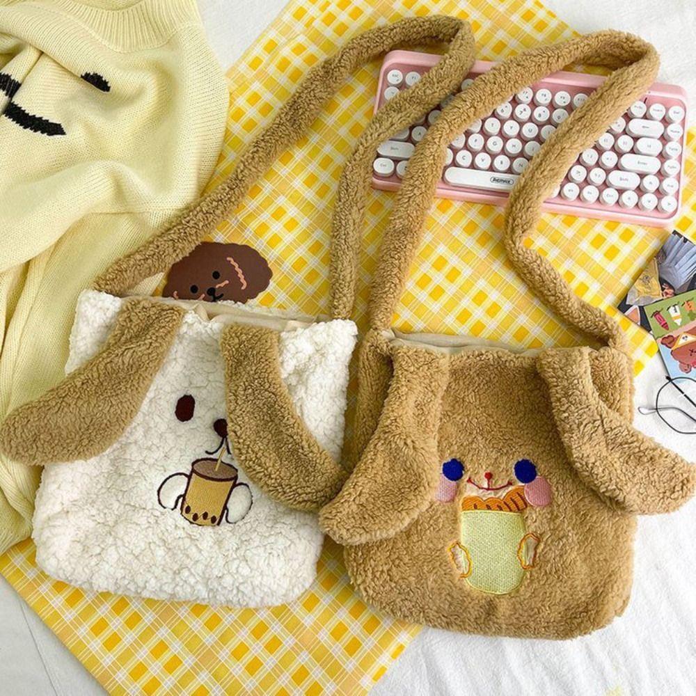 

Embroidery Plush Dog Crossbody Bag Long Ear Cartoon Animal Handbag Outdoor