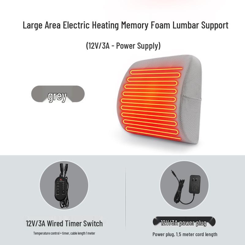 Heated Office Chair Cushion with Massage and Lumbar Support серый