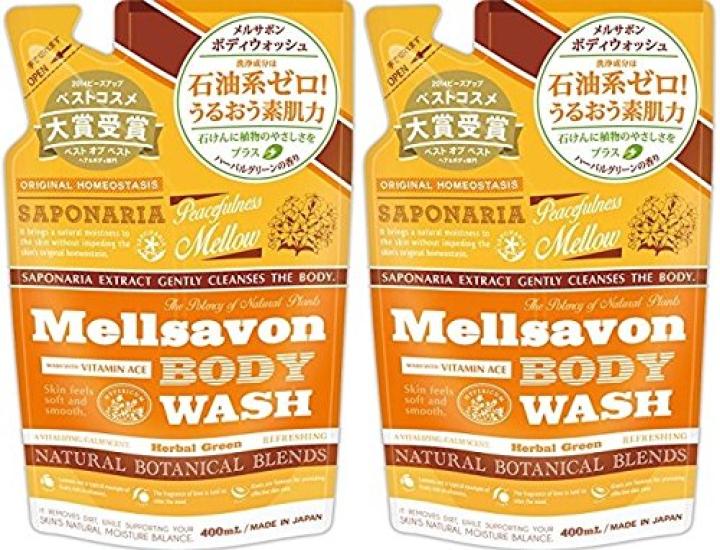 

[Set of 2] Japan Gateway Melsavon Refresh Body Wash Herbal Green Refill HG 400ml